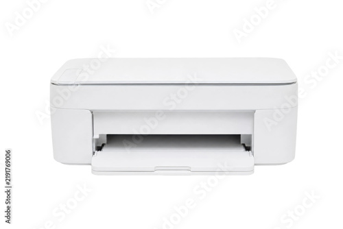 Foto Modern white multifunction printer, a versatile office device, stands prominentl