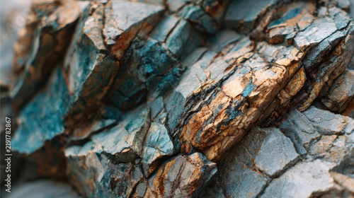 Macro shot of mineral veins in rocks 