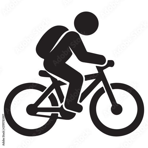 Cyclist with Backpack Silhouette Vector.