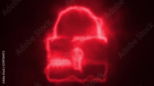 Glowing padlock animation featuring fiery yellow electric energy lines on dark background. Includes 4k animation background.
