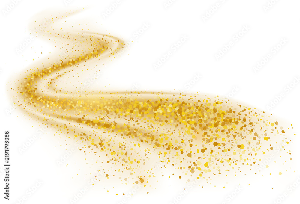 Obraz premium Golden sparkling decoration. Magical dust wave on transparent background. Gold glitter abstract wave. Luxury festive decoration for any holidays