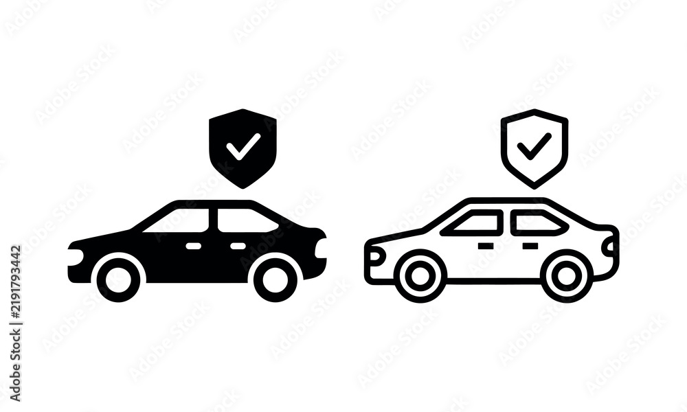 Fototapeta premium Secure black and white taxi cars with shield icons