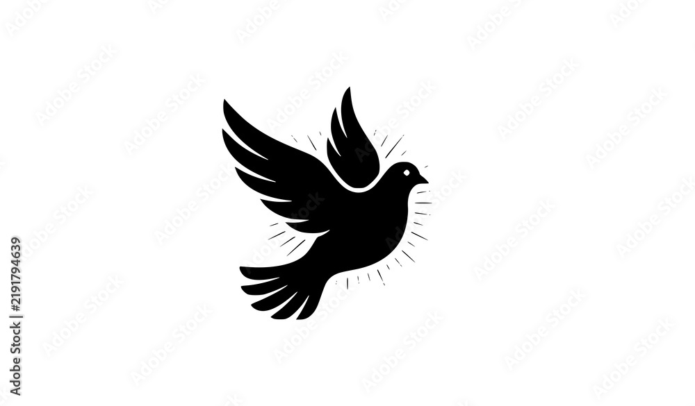 Fototapeta premium Minimal Flying Dove Peace Symbol Black Vector Silhouette Icon