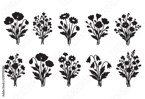 Wildflower Bouquet Silhouette Collection.