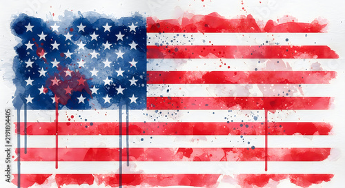 Watercolor american flag with dripping paint patriotic design illustration
