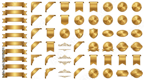 Collection of Golden Ribbons Banners and Emblems.