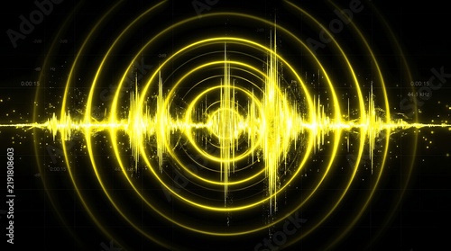 Plakat Digital audio waveform with concentric sound rings