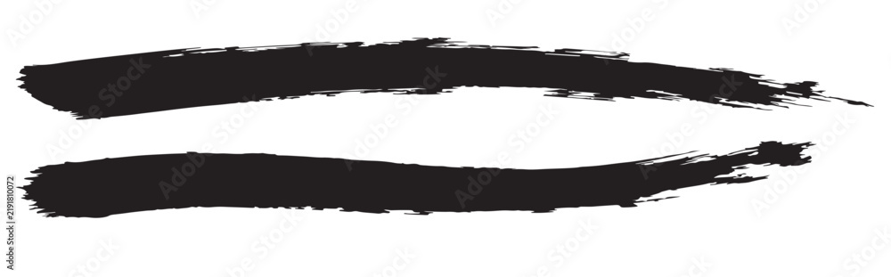 Fototapeta premium Two horizontal parallel black brush strokes with textured edges isolated on a white background