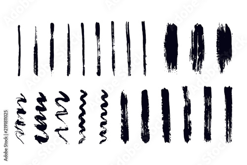 Hand drawn lines and zigzags dry ink brush. Grunge silhouette elements vector  set.