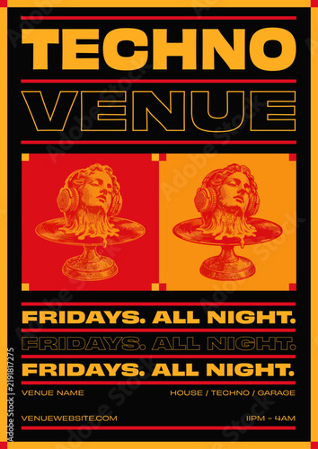 Techno Club Night, event poster, nightlife, nightclub, 