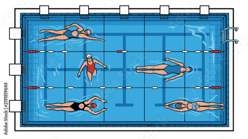 Swimming Pool Top View with Female Figures Architectural CAD Vector