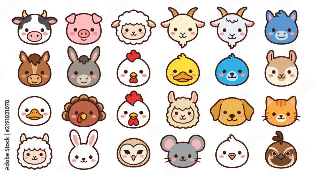 Fototapeta premium Cute animal faces collection