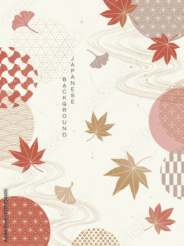 Tapety artystyczne 秋の和風の背景／和柄と紅葉と銀杏