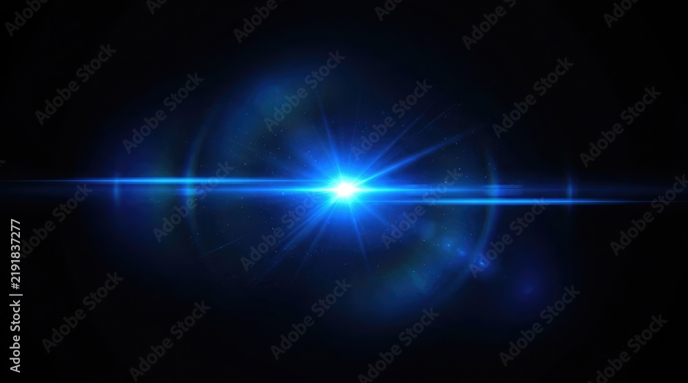 Fototapeta premium Dynamic blue light flare with a dark abstract background for digital design