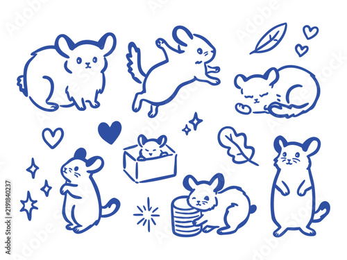 Bild auf Leinwand Chinchilla doodle set hand drawn cartoon vector illustration