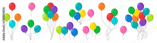 Colorful balloon collection with single balloons and festive bunches in different arrangements for birthdays, parties, celebrations, events, invitations