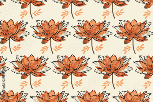 Indian Lotus Bold Line  Large  Floral Seamless Pattern For Wallpaper  fabric For Fabric Wallpaper Fashion textiles
