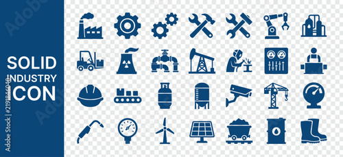 Solid Industry Icon Set for Manufacturing, Construction, Engineering and Industrial Business Editable Vector Design. 