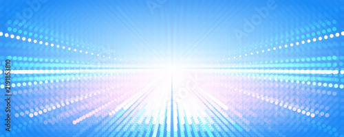 Abstract blue vector background with glowing light rays and dots forming a digital perspective tunnel for technology designs