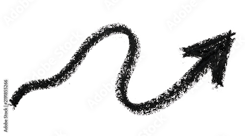Long black chalk hand drawn arrow on white background