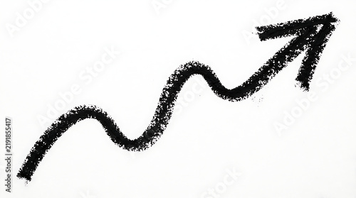 Long black chalk hand drawn arrow on white background