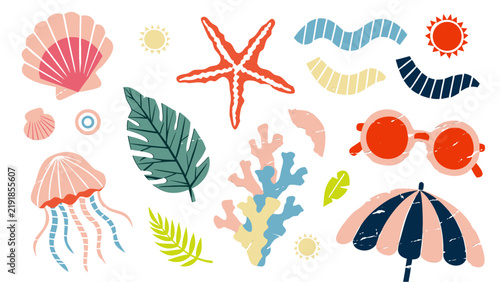 Paper collage scrapbook Ocean & Beach element set