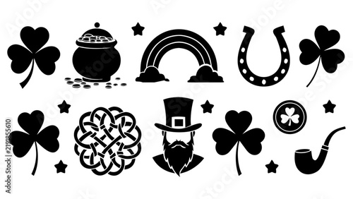 St. Patrick's Day black silhouette clipart set vector illustration