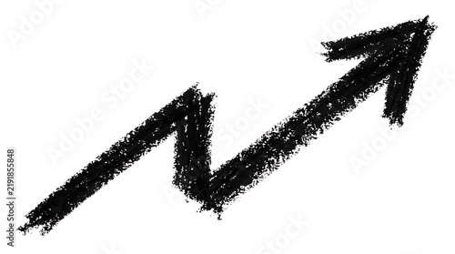 Long black chalk hand drawn arrow on white background