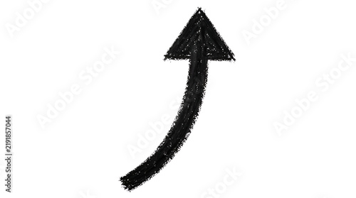 Long black chalk hand drawn arrow on white background