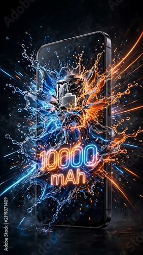 Gold Cell Batteries Pouring Blue Energy into Phone Screen