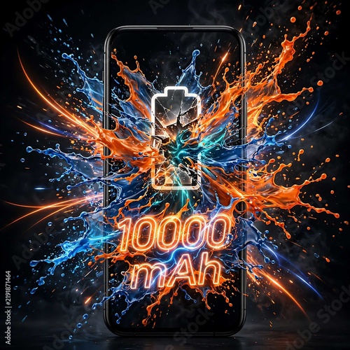 Smartphone Standing Amid Dramatic 10000mAh Energy Explosion