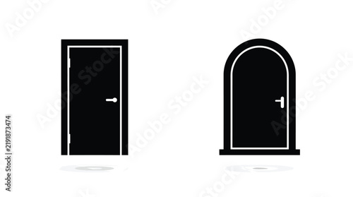 Two door silhouettes one rectangular and one arched against a white background
