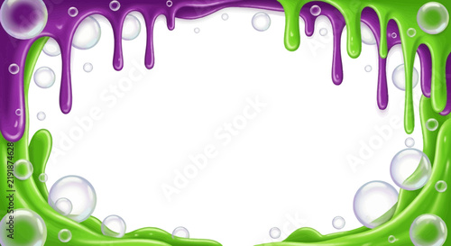 Halloween Border with Dripping Purple and Green Slime and Bubbles