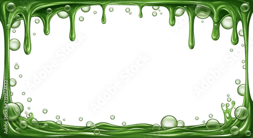Dripping Green Slime Border with Bubbles for Halloween or Creative Designs