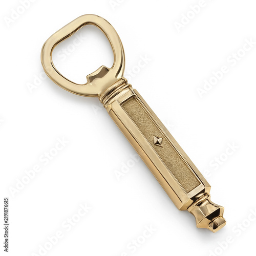 Gold handheld bottle opener with decorative textured grip gold tool kitchen accessory