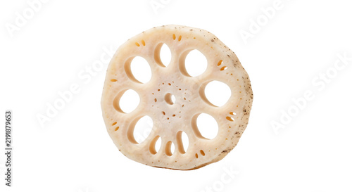 Isolated fresh slice of raw lotus root vegetable on white background transparent background