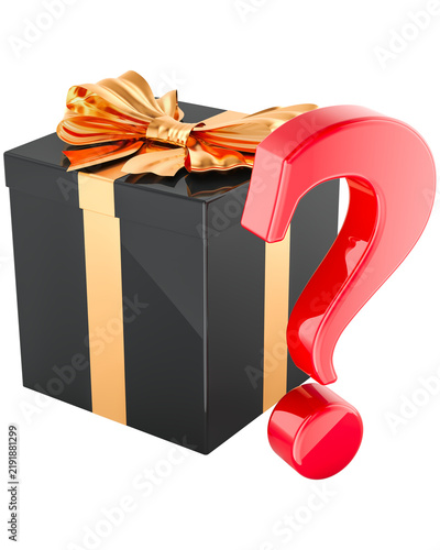 Gift box with question mark, transparent background.