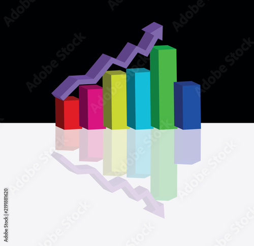 3D Financial Business Graph with Upward Growth Arrows, Bar Statistics Chart, Money and Investment Concept, Sales Profit Increase, Market Progress, Economic Success Vector Illustration