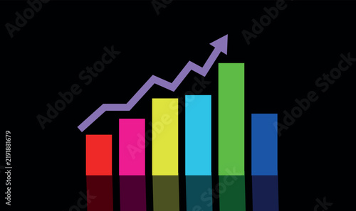 Modern Financial Growth Illustration with Upward Arrow, Increasing Bar Graph, Business Success, Sales and Profit Growth, Investment Direction, Market Progress, Economic Development and Statistics.