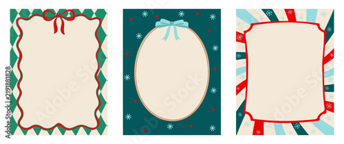Retro Christmas Frame Collection with Bows, Snowflakes and Copy Space