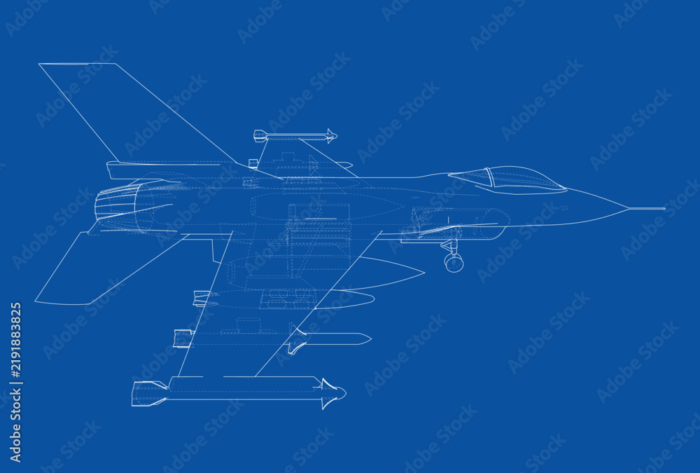 Fototapeta premium fighter jet blueprint illustration. Vector