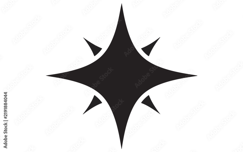 Fototapeta premium A simple black star shape icon with sharp points isolated on a white background for graphic design