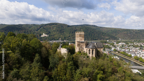Aerial view of Lahneck Castle Above Lahnstein, Germany