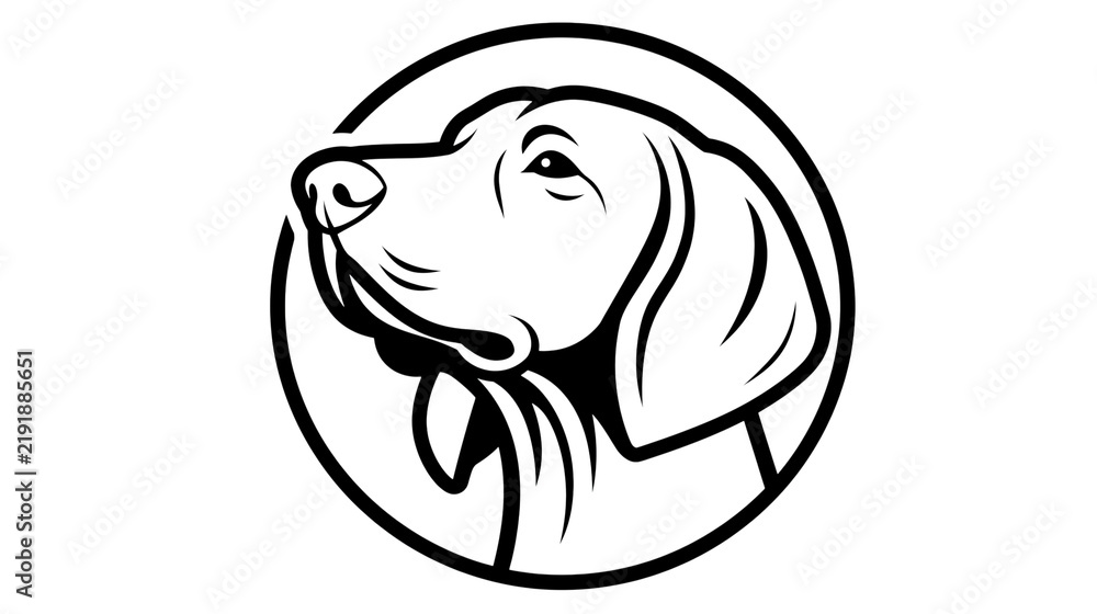 Obraz premium Line art profile of a weimaraner dog head in a circular frame isolated on transparent background PNG cutout