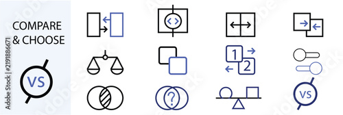 Compare and choose options business vector icon set for product comparison evaluation decision strategy analysis management interface illustration design