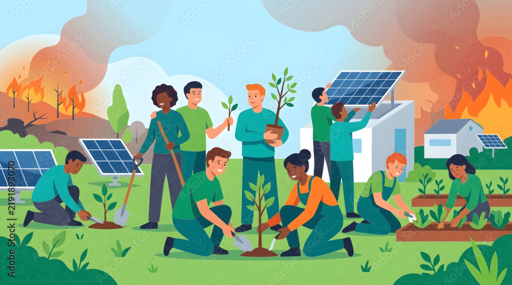 Fototapeta premium Community Efforts Combating Climate Change with Renewable Energy