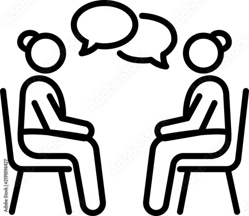 Two people talking in chairs line icon isolated on transparent background