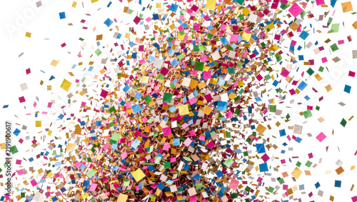 Explosion of colorful square confetti, isolated on transparent background