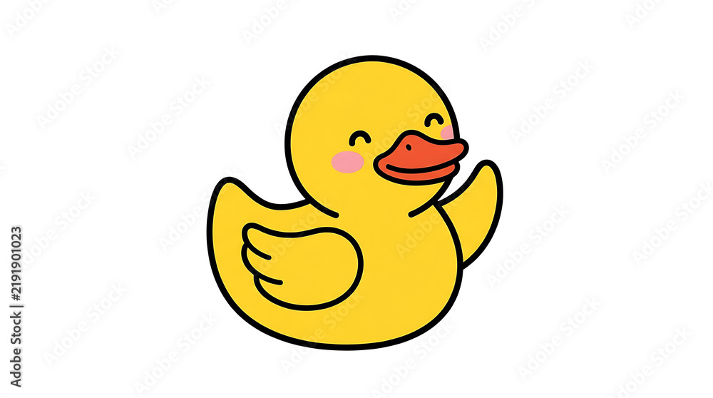 Fototapeta premium Cute Kawaii Yellow Rubber Duck Character Illustration Waving and Smiling on White Background