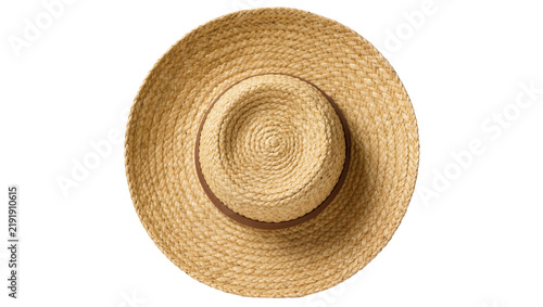 Fotografía Woven straw fedora hat with brown band, isolated on transparent background